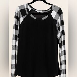 Acting Pro Black Buffalo Plaid Sleeve Raglan Long Sleeve Top 3x